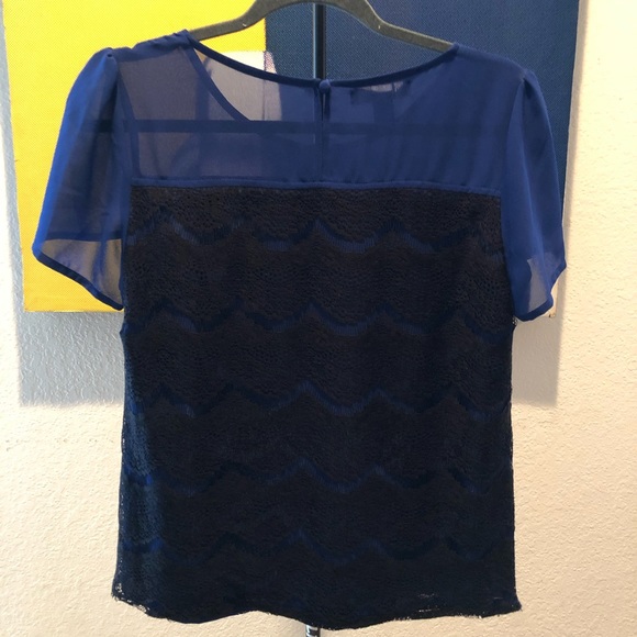 I•N•C - BLUE AND BLACK LACE BLOUSE - Picture 2 of 6